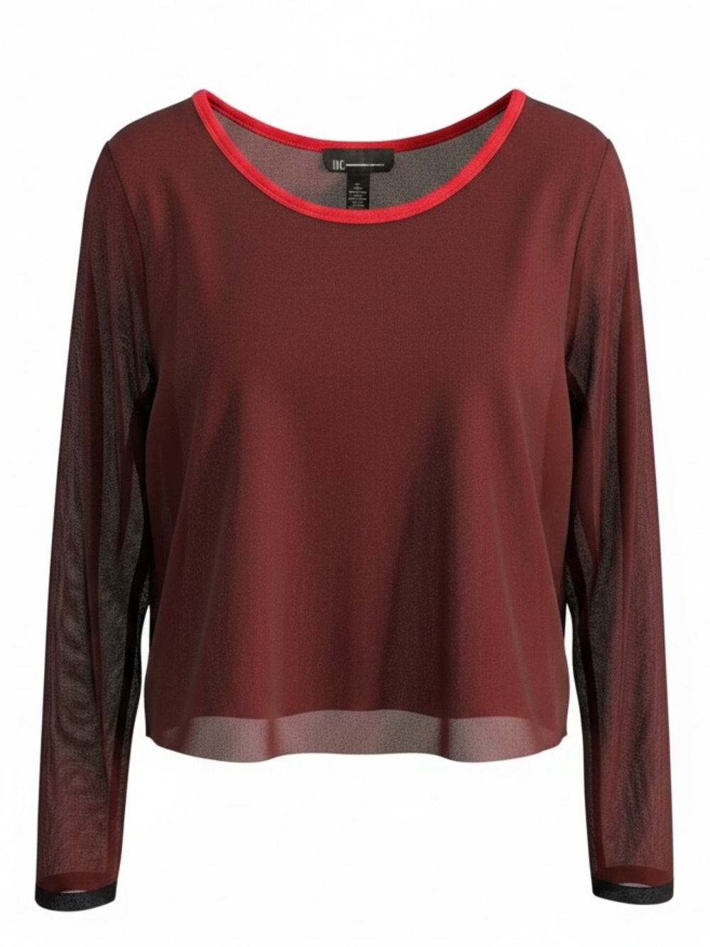 INC Long Sleeve Mesh Layered Top Red Black XL Cyberpunk Goth Grunge